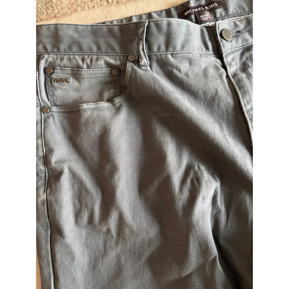 Michael Kors Mens Gray Tailored Fit Stretch Cotton Five Pocket Pants 36x30